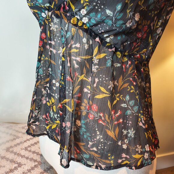 ZARA DARK PRINTED FLORAL TOP BLOUSE - Picture 4 of 7
